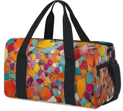 Sporttasche mit bunten Mosaikfliesen, für Kinder, Mädchen, Jungen, Damen, Herren, Übernachtung, Wochenender, Reisetasche, Tragetasche, Fitnessstudio, lässige Seesack