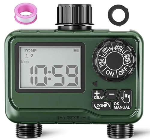 BN-LINK Sprinkler Timer Outdoor - 2 Zonen Programmierbare Wasserzeitschaltuhr mit Regenverzögerung, Automatisches Bewässerungssystem für Rasen & Gartenschläuche - Wasserdichter manueller Controller