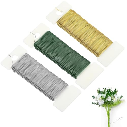 3 Rollen Draht zum Basteln, 0.3mm Basteldraht Dünn Biegbarer, Blumendraht Grün, Schmuckdraht Silber Golden, für Schmuckherstellung, Modellierung, Blumenherstellung, Puppen DIY, Basteln (50M/Rollen)