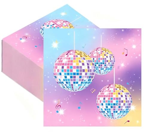 Tourima Disco Servietten 20 Stück 33x33cm, 90er Jahre Partydeko mit Discokugel Design, für Disco Party, Silvester, Schlagerparty, Kinder Disco & Geburtstag, Retro 80er 90er Party Set Tischdeko