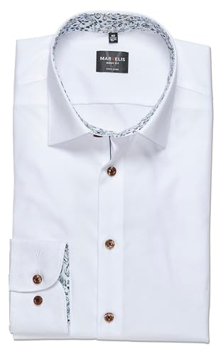 Marvelis Herren Businesshemd Langarm 754814,Einfarbig,Level 5 Body fit,New York Kent,Weiss 00,39