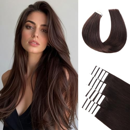 BLONDE UNICORN Tape Extensions Echthaar 20pcs Extensions Echthaar 40cm Dunkelbraun Echthaar Extensions Tape Invisible Tape in Extensions Echthaar 40g(16inch,2#)