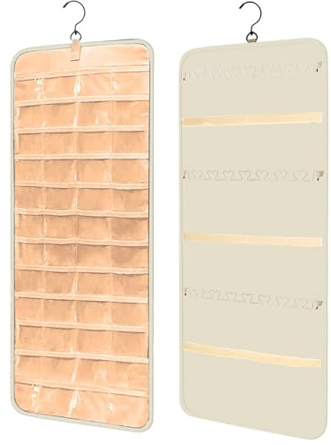 YHESUBZ Schmuck Organizer Hängend, Schmuckaufbewahrung Doppelseitige mit Metallhaken,Schmuck-Organizer zum Aufhängen,Doppelseitiger Schmuckhalter für Ohrringe, Ringe an Schrank,Tür, Wand (Weiß)