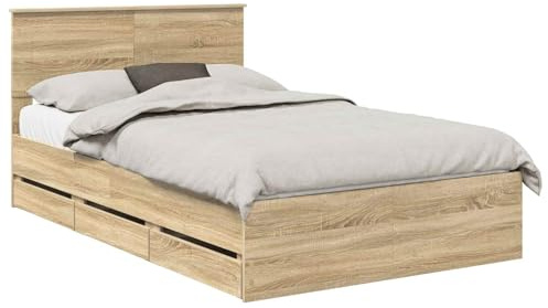 vidaXL Bettrahmen Sonoma-Eiche 120 x 200 cm Ingenieurs Holz, Moderner Bett, rechteckiger Rahmen, versteckter Stauraum, einfach, Möbel für drinnen, Schlafzimmerdeko