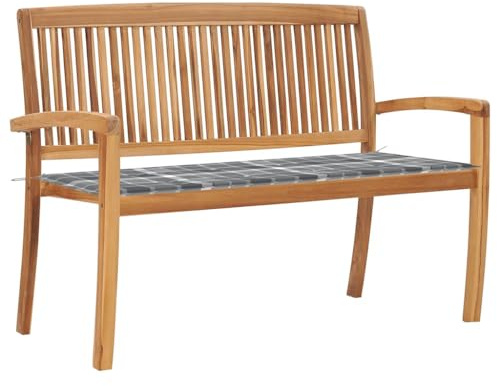 Frdhee Sitzbank, Gartenbank, Gartenmöbel Bänke, Stapelbare Gartenbank mit Auflage 128,5 cm Massivholz Teak, Pflanzen Bänke Für Terrassen, Balkon, Outdoor, Wetterfest