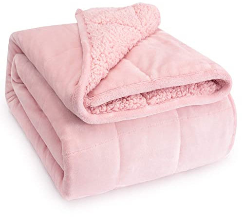 Sivio Gewichtsdecke 7kg Rosa 120x180cm | Sherpa wendbar mit weichem Flanell, extra warm & kuschelig, doppelseitig, maschinenwaschbar