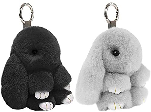 ZesGlyxyr Plüsch Kaninchen Schlüsselanhänger, 2 Flauschiger Hasen-Schlüsselanhänger, Süße Plüsch Hase Schlüsselanhänger Pompom Dekoration, Weicher Hasenanhänger, für Handtaschen Geschenk Für Ostern