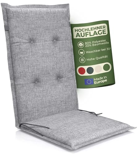 Petsation Florence Hochlehner Auflage – Gartenstuhlauflage Hochlehner mit Schaumstoff Polster, Outdoor Kissen & Stuhlkissen für Gartenstuhl, Sitzkissen Stuhl & Sitzkissen Bank, Outdoor (1, hellgrau)
