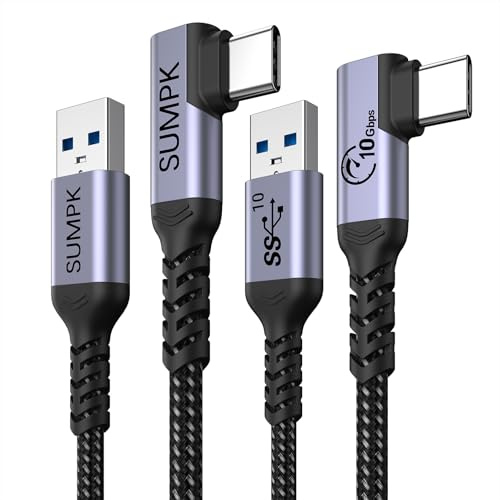 SUMPK 10Gbps USB A à C câble 1m [2 paquets],90 degrés USB-C câble CarPlay | charge rapide et transfert de données pour Android Auto câble, compatible avec iPhone 17 16 série, Galaxy, Pixel 9 Pro