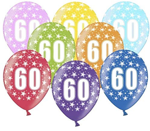 10 kunterbunte Luftballons 60. Geburtstag Ballon 60 Made in EU Größe 30cm Metallic Deko 60 Geburtstag Frauen Männer 60 Birthday Ballon Zahl 60