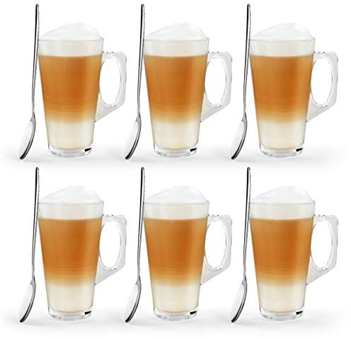 Vivo Latte Coffee Glasses Set of 6 - Enjoy Creamy Lattes/Exotic Tea/Cappuccino/Cocktails - Coffee Lover's Glass Set