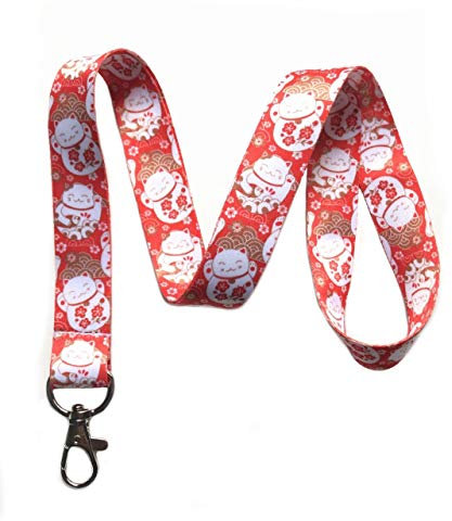 Maneki Neko/Fortune Cat Print Lanyard Key Chain ID Badge Holder