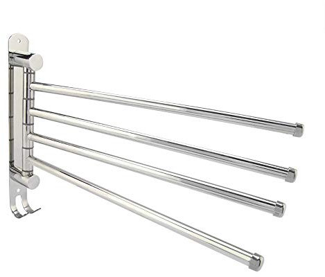 4-schwenkbarer Handtuchhalter, ausschwenkbarer Handtuchhalter aus Edelstahl 304, Handtuchstangenhalter mit Zwei Haken für Badezimmer und Küche