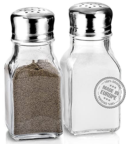 CRYSTALIA Salt and Pepper Shakers Glass Set, 100% Lead Free Salt Shaker with Stainless Steel Lids, Salt Shaker, Pepper Shaker, Spice Shaker, Salt Pepper Pots, Seasoning Shakers Salt Pepper Shakers