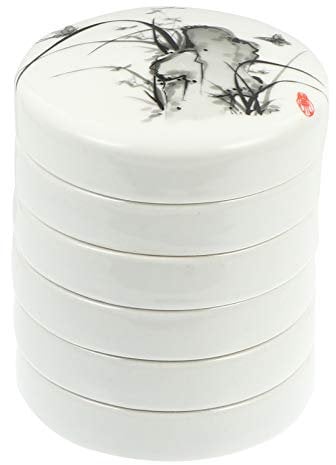 Porcelain Palette Ceramic Ink Dish Chinese Painting Plate Watercolor Paint Mixing Tray Jewelry Sauce Dishes with Lid