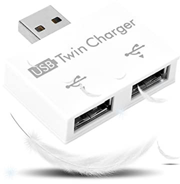 Hub USB de 2 Puertos, Kit convertidor USB 2.0 Macho a USB de 2 Puertos, Adaptador Divisor de Cargador Doble portátil para computadora portátil y Otros Dispositivos con Puerto USB, Negro(Blanco)