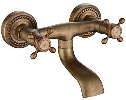 SJQKA-Wasserhahn Wandmontage,Alle Kupfer Antik Badewanne Tippen Badezimmer Wand-befestigter Hahn Heißen Und Kalten Doppel-griff Mischbatterie Badewanne