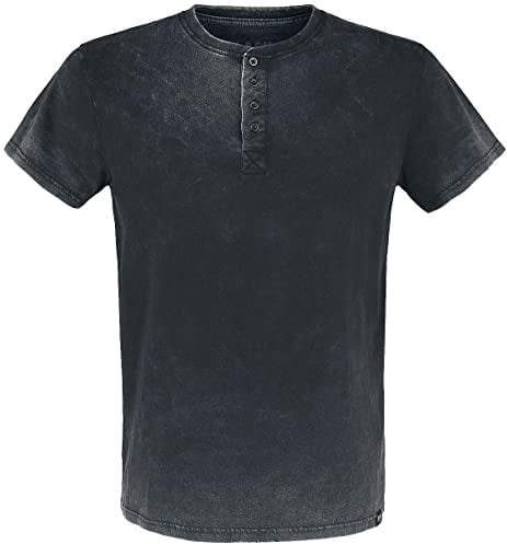Black Premium by EMP Herren dunkelgraues T-Shirt mit Waschung und Knopfleiste