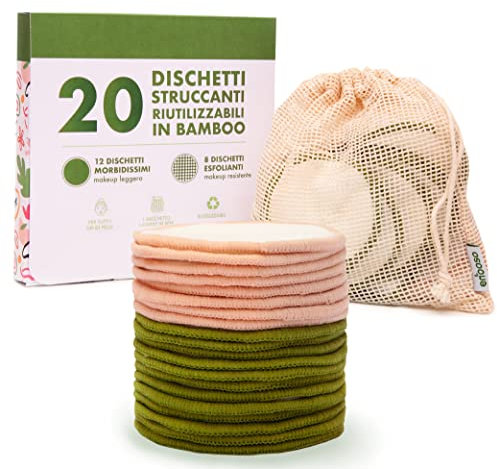 20 Tampons Démaquillants Lavables en Bambou | Tampons démaquillants réutilisables | Lingettes Démaquillantes Visage avec Sachet | Enooso (12 Doux + 8 Gommages)