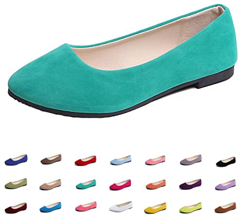 Hwalleum Women's Ballet Flats, Womens Simple Casual Flat Shoes Solid Color Pumps Ladies Girls Dolly Ballet Ballerina Work Smart Office Formal Comfort Pointed Toe Slip On Flats Shoes Green