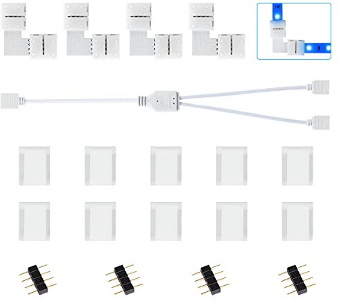 COOLWEST LED Strip Verbinder, LED Stripe Verlängerung, LED Strip Eckverbinder, LED Streifen Befestigungsclips, Für 10mm 4 Polig RGB 5050 LED Strip