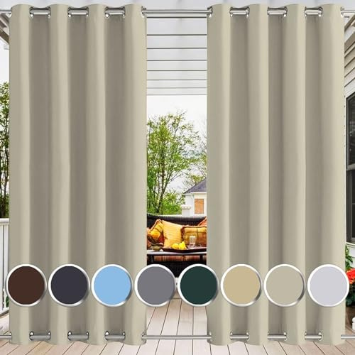 Ufamiluk gardinen Outdoor wasserdichter wetterfest mit ösen Oben und unten Blickdicht Vorhang wetterfest terrasse für Balkon die terrasse gartenlauben 160x200cm (BxH 1 Stück) Taupe