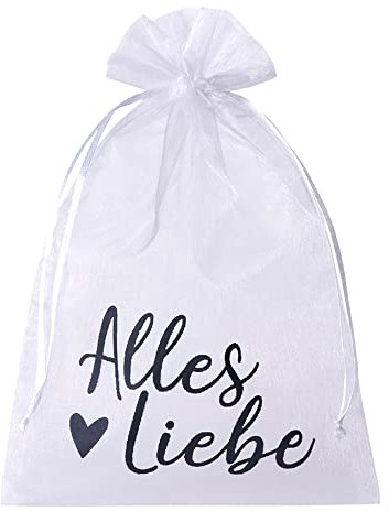 5 transparente Geschenkbeutel mit Text - Alles Liebe - Organzabeutel mit Kordel, Geschenkverpackung (30x20 cm)