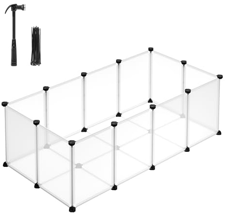 SONGMICS 20 Panels Pet Playpen with Floor, Small Animal Playpen, Pet Fence Indoor, DIY Plastic Enclosure for Guinea Pigs, Bunny, Hamsters, Hedgehogs, 49.2 x 24.8 x 16.5 Inches, White ULPC001W01