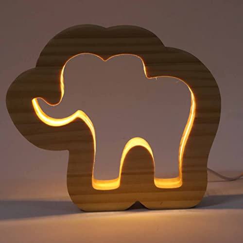 Nachtlicht für, LED-Nachtlicht aus Holz für Kinderzimmer, Elefant, Niedlich, Tragbar, Dekorationslampe für Schlafzimmer, Esszimmer, 3D-Hohldesign, Zimmer, Schreibtisch,
