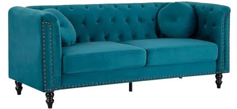 Vente-unique 3-Sitzer-Sofa aus Velours, Entenblau