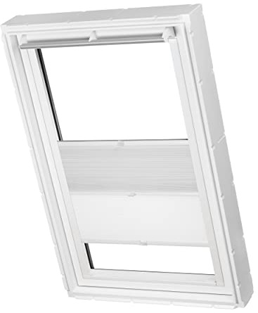 Dachfenster Waben Plissee ohne Bohren Tag und Nacht passend für Velux Fenster verdunkelnd und lichtdurchlässig Plisseerollo verspannt Klebemontage (weiß raumverdunkelnd/weiß tageslicht, F04)