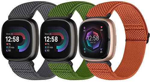 Bcuckood Elastisches Armband Kompatibel mit Fitbit Versa 4/Versa 3/Fitbit Sense 2/Sense für Damen Herren, Nylon Weich Verstellbar Dehnbar Solo Loop Ersatzriemen Uhrarmband