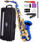 Eastrock Altsaxophon, Saxophon aus Messing und flach, geeignet für Schüler und Anfänger, Saxophon-Set mit Tasche, Reinigungsprodukte, weiße Handschuhe und mehr (Blau)