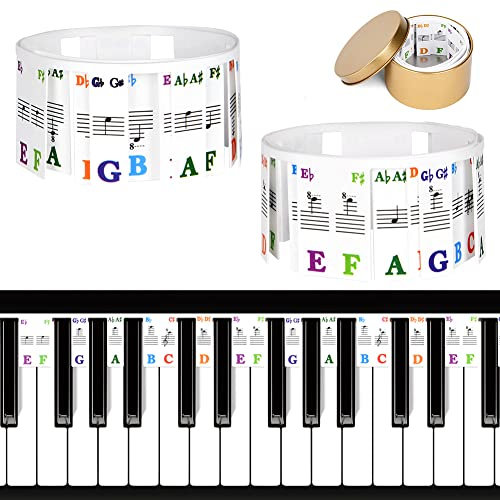 URAQT Abnehmbare Klaviertastatur Notenetiketten,88 Tasten Klaviertasten Noten Aufkleber Wiederverwendbar Anfänger PVC Klaviernoten Anleitung Keyboard Noten Aufkleber für Kinder und Anfänger