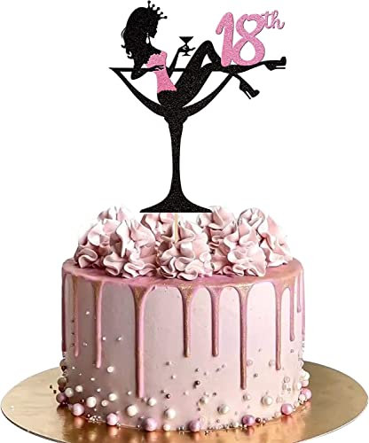 1 Stück Sitzendes Mädchen Tortendeko, 18th Geburtstag Cake Topper Glitter High Heel Mädchen Kuchen Deko für Mädchen Lady Spa Bachelorette Thema Geburtstag Party Kuchen Dekorationen Supplies Rosa