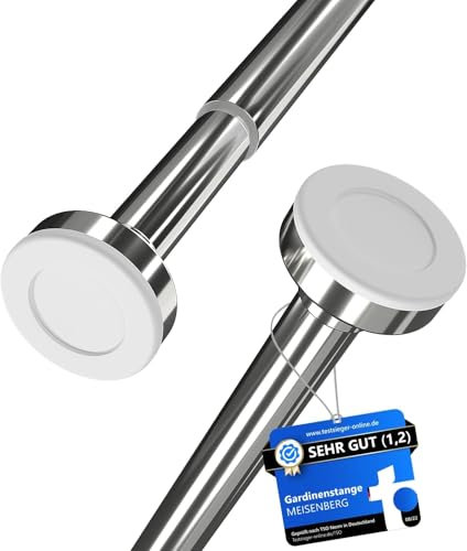 MEISENBERG Gardinenstange ohne Bohren - Silber, Ø 25 mm, 1Stück - Teleskopstange Balkon - Vorhangstange Klemmstange für Vorhänge, Dusche, Türöffnungen und Kleiderschrank (50-80cm)