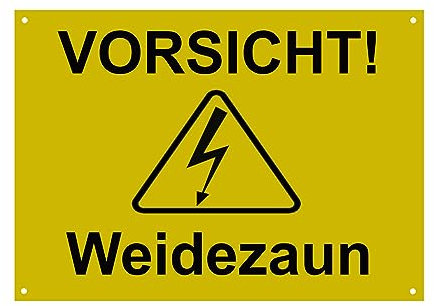 Hinweis Schild Vorsicht Weidezaun Warnschild aus Kunststoff - Graviertes Schild in verschiedenen Größen (Gelb)