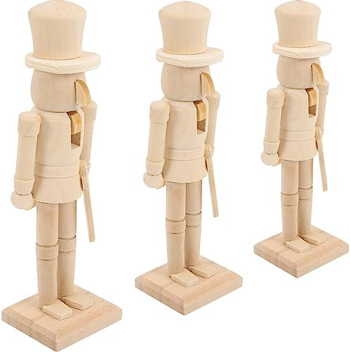 SEWACC Heimwerken Unvollendeter Nussknacker Aus Holz 3 Stück 18 cm Weihnachts-Soldat Blanko Puppe Für DIY-Bastelarbeiten Weihnachtsdekoration (Zufälliger Stil)