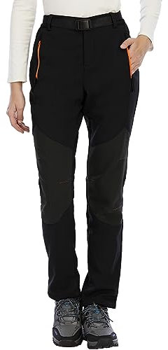 BenBoy Damen Wanderhose Wasserdicht Skihose Softshellhose Winddicht Outdoorhose Winter Warm Gefüttert Trekkinghose Snowboardhose KZ3927W-Black1-M