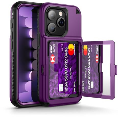 WeLoveCase for iPhone 15 Pro Wallet Case with Card Holder, Built-in Hidden Mirror, with Shockproof Heavy Duty Protection Phone Case for iPhone 15 Pro, 6.1, Purple