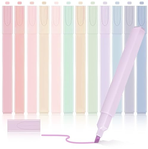 CENCERY Pastel Highlighters 12 Pack - Morandi Soft Tip No Bleed Highlighters for School, Revision Notes & Office Supplies