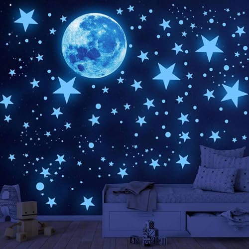 1120 Stücke Leuchtsterne Kinderzimmer Leuchtsterne Selbstklebend Wandsticker Mond und Leuchtsterne Kinderzimmer Selbstklebend Sterne Leuchtend Wandaufkleber für Kinderzimmer Schlafzimmer Wohnzimmer