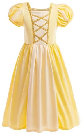Lito Angels Vestito Costume Principessa Belle la Bella e la Bestia per Bambina Taglia 7-8 anni, Manica Corta, Giallo (Etichetta in Tessuto 130)