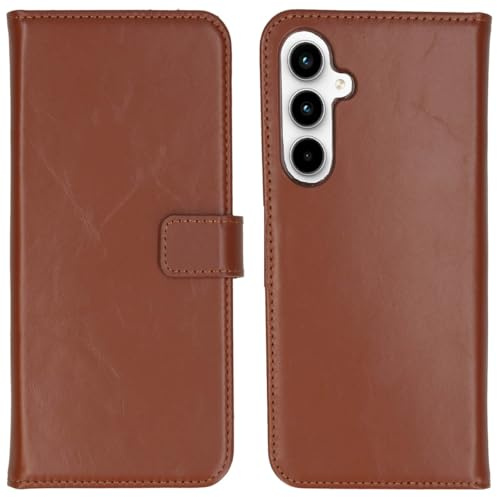 SELENCIA Bookcase Hülle kompatibel mit Samsung Galaxy A35 – Era Leder Handytasche Side Flip Case – Handyhülle aus Rindsleder in Hellbraun [3 Kartenfächer, Magnetverschluss]