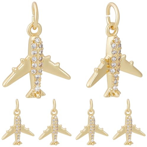 Beebeecraft 1 Box 10 Stück Flugzeug Charms 18 Karat Vergoldet Zirkonia Flugzeug Flug Flugzeug Fluggesellschaft Transport Anhänger Charm Mit Biegeringen Für Die Herstellung