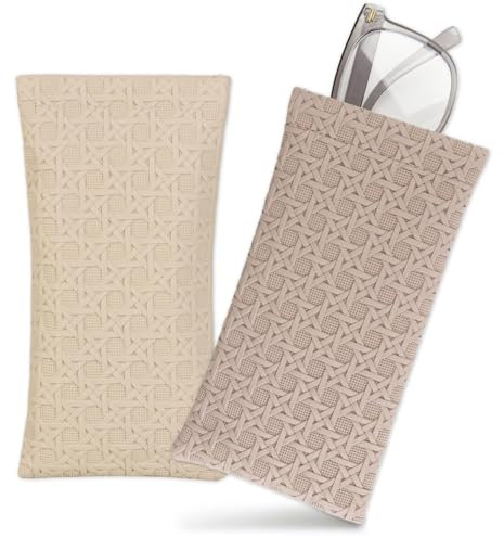 COLOFALLA 2Pz Custodie per Occhiali Morbide Astuccio Occhiali da Sole Portaocchiali Borsa di Stoccaggio Portapenne Pochette da Viaggio Scuola Ufficio Casa Regalo Compleanno Natale (Beige+Marrone)