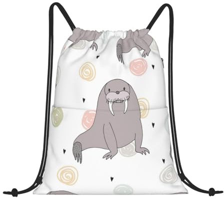 EgoMed Kordelzug-Rucksack, Rucksack-String-Tasche, Sport-Cinch-Sackpack, String-Tasche, Turnbeutel, Robben- und Walross-Muster