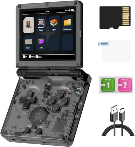 RG35XXSP Handheld Game Console, 3.5 IPS Fold Screen Linux System 3300mAh Battery Retro Video Game Console with 64+128G TF Card & 10155 Games, Support WiFi Bluetooth and HDMI TV Output