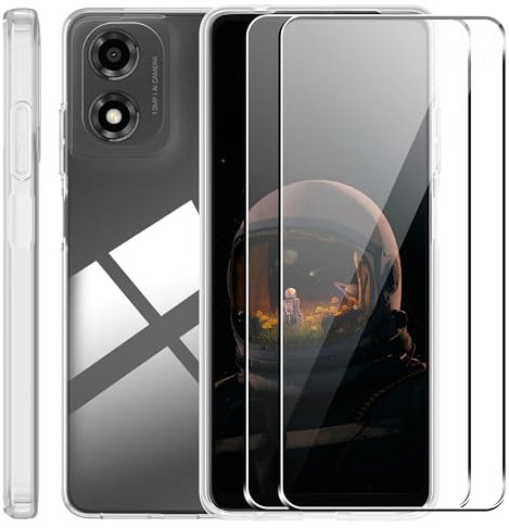 zZjoOoj Coque pour Motorola Moto E14 / G24,avec 2 pièces Verre trempé,Transparence Souple TPU Étui Protection pour Moto E14 / G24,Bumper Housse Prévention des Chutes,Anti- Rayures,Ultra Mince