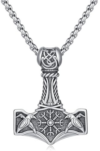 PARYFO Collier Viking marteau de Thor en argent sterling 925 - Chaîne Vegvísir / corbeaux / marteau de Thor celtique - Pendentif amule viking - Bijou viking pour homme et femme - Unisexe, Argent